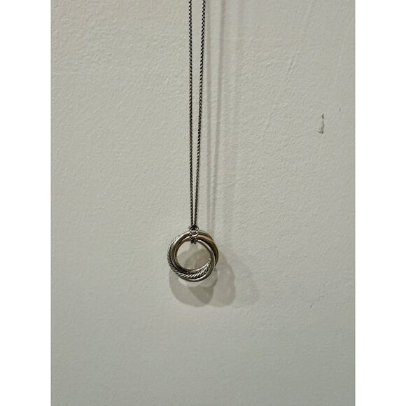 David Yurman Sterling Silver 18K Yellow Gold/Diamonds Crossover Pendant Necklace - Picture 4 of 7